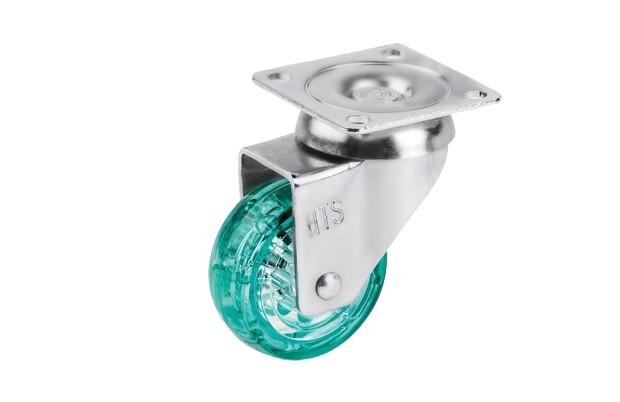 50 mm Çaplı Tabla Bağlantılı Şeffaf Yeşil Makaralı Teker