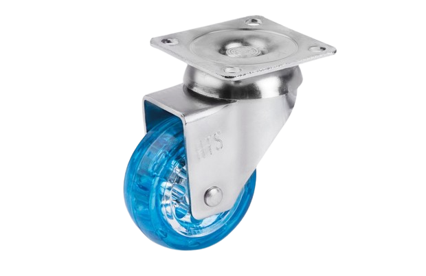 50 mm Çaplı Tabla Bağlantılı Şeffaf Mavi Makaralı Teker