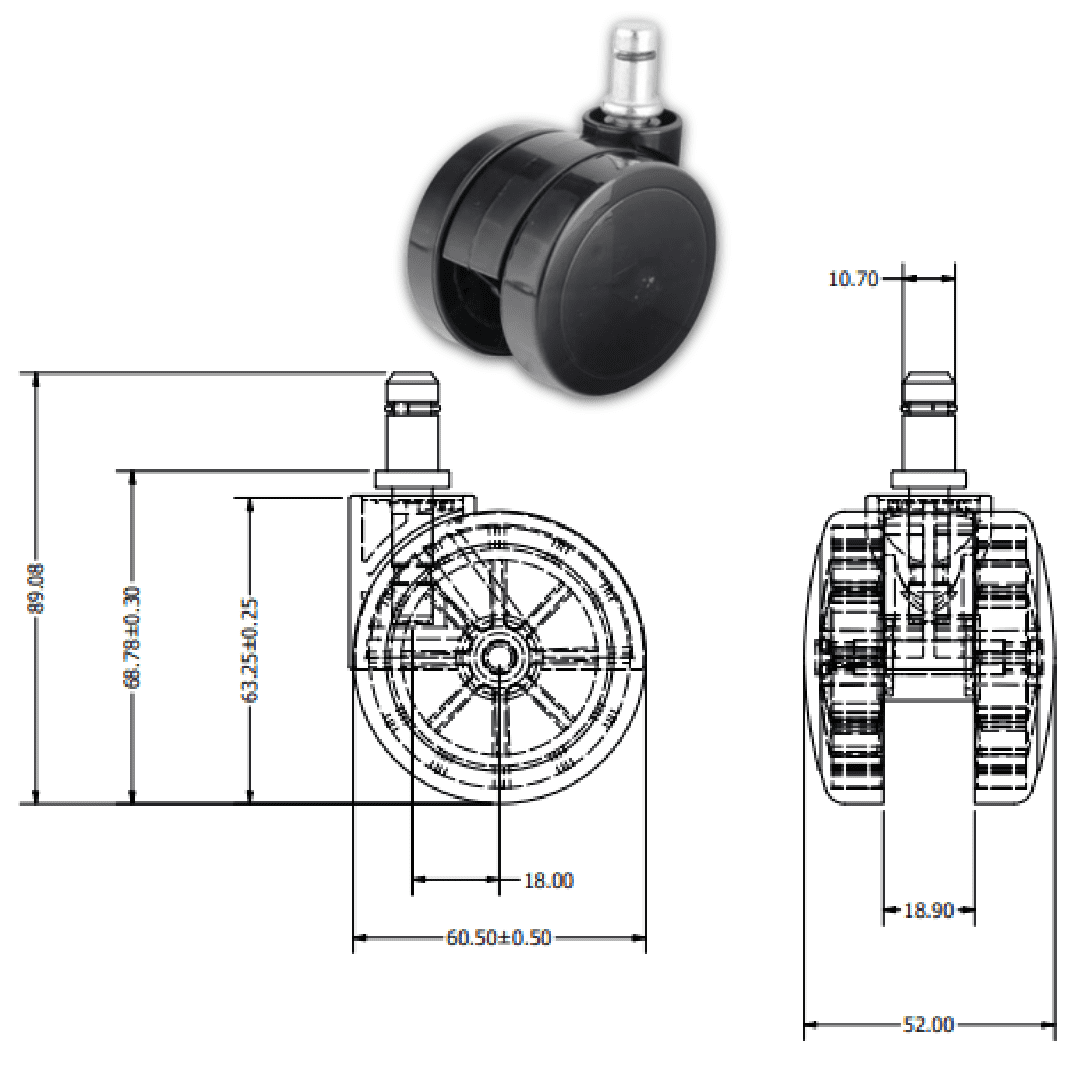 HTS | Pimli Döner Tekerlek D 60 mm