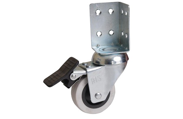 HTS | 50 mm Çaplı Çift Bilyalı L Köşe Tabla Bağlantılı Frenli PVC Teker