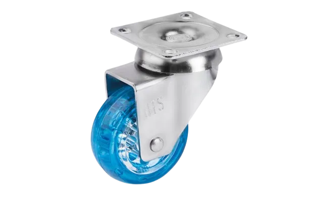 HTS | 50 mm Çaplı Tabla Bağlantılı Şeffaf Mavi Makaralı Teker
